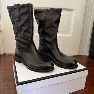 Steve Madden Reuben Black Leather Moto Mid-Calf Boots 9